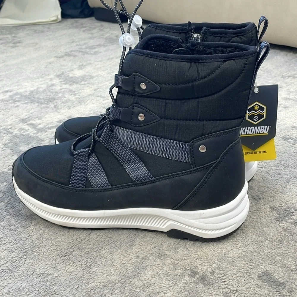 New Khombu Alessia Boot US Ski Team Black Lace Up Warm Winter Sz 10